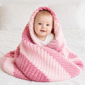 Self Striping Yarn Baby Blanket Crochet Pattern, Diagonal C2C Shell Stitch Lacy PDF, Easy Pastel Baby Afghan Wrap Summer Openwork Nursery