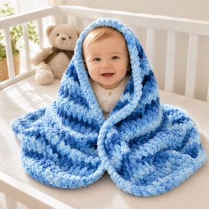 Quick Baby Blanket Pattern, Loop Yarn Newborn Photo Prop PDF Wrap Winter Thick Cozy Square Nursery Throw Fast Easy Last Minute Shower Gift