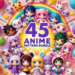 45 Anime Amigurumi PATTERN Bundle Crochet Japanese Fire Demon Face Ditto Studio Soot Sprite Neighbour Delivery Cat Movie Plushie Toy Doll