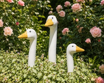 Estacas de resina con forma de ganso para jardín, adorno con cabeza de pato asomándose, arte de jardín original, estaca para maceta, decoración rústica de estilo campestre (juego de 3)