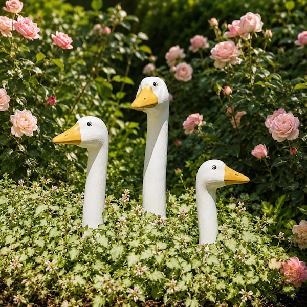 Resin Goose Garden Stakes, Peeking Duck Head Ornament, Whimsical Garden Art, Potted Plant Stake, Plant Lover Gift (Single or Set)