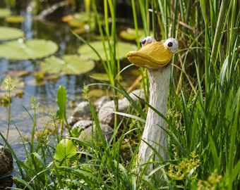 Whimsical Chicken Duck Goose Garden Figurine, Funny Bird Yard Decor, Farm Animal Plant Pot Ornament, Cottage Garden Gift