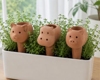Terracotta Animal Plant Watering Spikes, Cute Self Watering Stakes for Indoor Plants, Pig Hippo Cat Pot Waterer, Houseplant Gift
