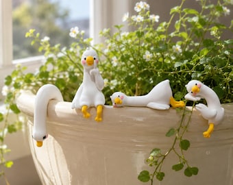Cute Goose Mini Decor Set, Funny Duck Shelf Figurines, Tiny Hanging Goose Ornaments, Desk Plant Pot Car Dashboard Gift