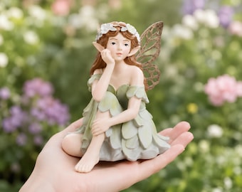 Fairy Garden Figurine, Small Fairy Statue for Planter Edge, Plant Lover Gift, Cottagecore Garden Decor, Miniature Fairy Ornament