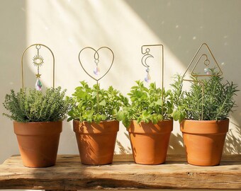 Crystal Plant Stake Suncatcher, Indoor Plant Stakes Glass Prism, Rainbow Maker, Houseplant Accessory, Moon and Star Garden Jewelry Gift