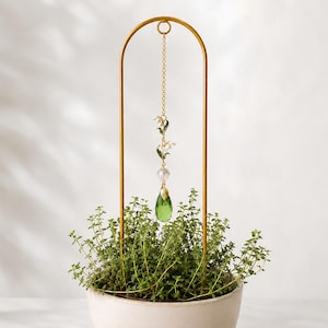 Lily of the Valley Crystal Plant Suncatcher Stake, Gold Arch Charm, Rainbow Maker Decor