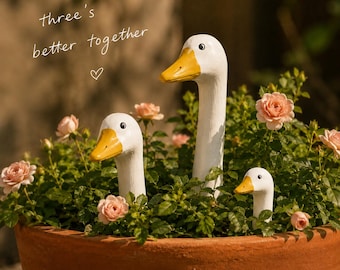 Goose Garden Stake Set, Peeking Goose Family Decor, Whimsical Plant Lover Gift, Cottagecore Garden Ornament