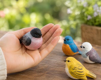 Hand Carved Wooden Birds, Small Bird Figurines Set, Cottagecore Shelf Decor, Bird Lover Gift, Miniature Bird Ornament