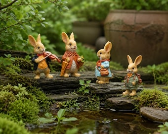 Miniature Bunny Figurines, Fairy Garden Accessories, Moss Terrarium Decor, Cute Rabbit Resin Ornament, Potted Plant Decor, Easter Gift