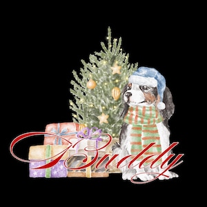 Customizable Cavalier King Charles Spaniel Dog Christmas Frosted Glass 16oz Cup with Velvet Protective Pouch and Spill Proof Bamboo Lid