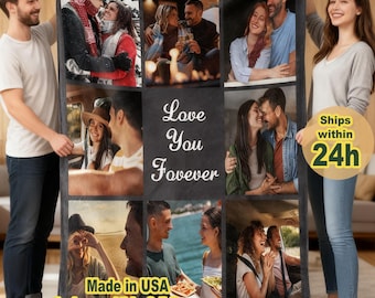 Custom Photo Blankets for Couch, Personalized Photo Collage Blankets for Adults with Text, Custom Couples Blankets with Pictures