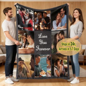 Custom Photo Blankets for Couch, Personalized Photo Collage Blankets for Adults with Text, Custom Couples Blankets with Pictures