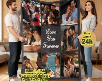 Custom Family Photo Blankets for Mother's Day, Personalized Photo Collage Blanket for Adults with Text, Custom Couples Blankets with Picture