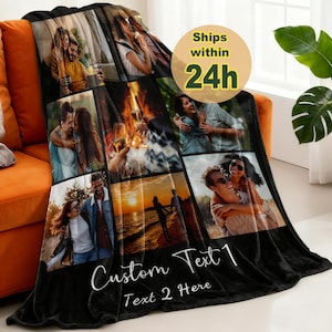 Personalized Blanket with Pictures for Couch, Customized Couples Memorial Photo Blankets, Custom Photo Collage Bedding Blankets for Adults