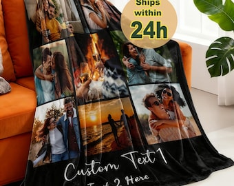 Personalized Blanket with Pictures for Couch, Customized Couples Memorial Photo Blankets, Custom Photo Collage Bedding Blankets for Adults