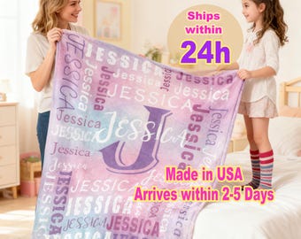 Customized Name Blankets for Bed, Custom Fleece Initials Blanket, Personalized Daughter Blanket with Name, Custom Soft Blankets for Boys