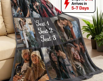 Customized King Size Photo Blankets for Couch, Personalized Photo Collage Blankets for Adults, Custom Couples Blankets with Pictures