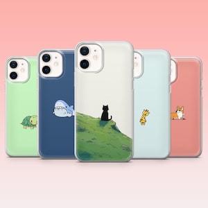 Custodia per telefono minimalista con motivo animale, carina e kawaii – compatibile con iPhone 16, 15, 14, 13, 12, 11 / Samsung S25, S24FE, S23, S22, A16, A56 / Pixel 9Pro, 8