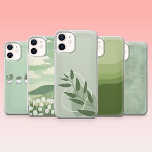 Custodia per telefono verde neutro, estetica minimalista – compatibile con iPhone 16, 15, 14, 13, 12, 11 / Samsung S25, S24FE, S23, S22, A16, A56 / Pixel 9A