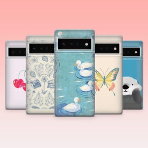 Custodia per telefono minimalista carina con motivo a animali kawaii – compatibile con Google Pixel 9, 9Pro, 9A, 8A, 8Pro, 7A, 7, 6A, iPhone 16, 15, 14, Samsung S25