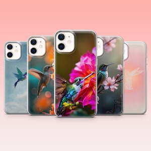 Funda para teléfono con diseño de colibrí: cubierta colorida con pájaros y flores. Compatible con iPhone 17, 16, 15, 14, 13 y 12, Samsung S25, S24, S23, S22, A16, A56 y Pixel 10.