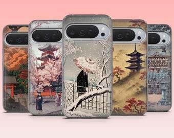 Telefoonhoesje Ukiyo-E Japanse omgeving: past op Google Pixel 10, 10Pro, 9, 9Pro, 9A, 8A, 7, 6A, iPhone 17, 16, 15, 14, Samsung S25, S24