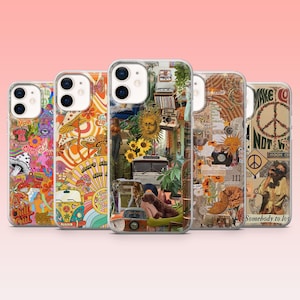 Hippie Phone Case Retro Indie Groovy Cover – Fits iPhone 16, 15, 14, 13, 12, 11 | Samsung S25, S24FE, S23, S22, A16, A56 | Pixel 9, 9Pro, 8A