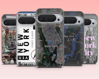 Funda para teléfono con mapa de la ciudad de Nueva York. Compatible con Google Pixel 10, 10Pro, 9, 9Pro, 9A, 8A, 7, 6A, iPhone 17, 16, 15, 14, Samsung S25Fe, S24, A16.
