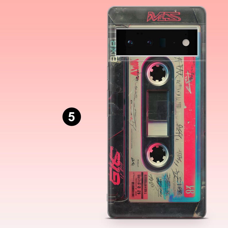 May include: A phone case featuring a retro cassette tape design. The case has a black border with the letters "MLS" at the top and "SIG" in red on the side. The cassette tape design includes pink, red, and blue accents with handwritten text.