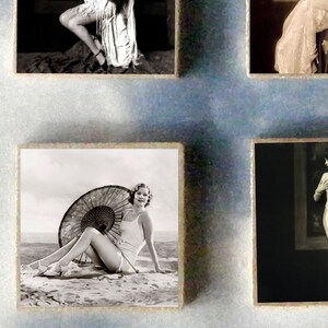 SET of 6 - ZIEGFELD FOLLIES wood art Magnet Gift set - photographs pin up girl Victorian dance hall