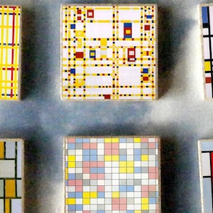 SET of 6  - Piet MONDRIAN wood art Magnet Gift Set abstract