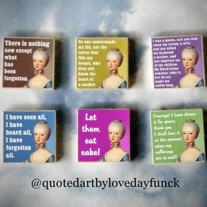 SET of 6 French Queen MARIE ANTOINETTE wood art Magnet Gift set -