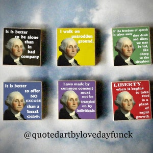 SET of 6 GEORGE WASHINGTON wood art Magnet Gift set