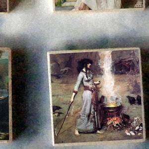 SET of 6 John William WATERHOUSE wood art magnet set -  circe magic circle mariamne lady of shalott