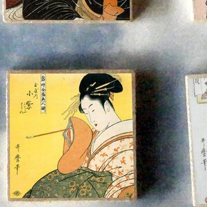 SET of 6 Kitagawa UTAMARO wood art Magnet Gift set -  beautiful women kimono ukiyo-e Japanese edo