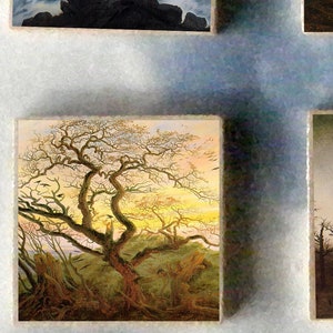 ZESTAW 6 magnesów z drewna Caspar David FRIEDRICH Zestaw upominkowy - Drzewo Kruków tęczowy wrak statku arktyczne lasy ruiny