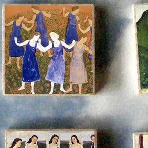 SET of 6 Ferdinand HODLER wood art Magnet Gift set -  symbologist pre Raphaelite angel spring ritual circle