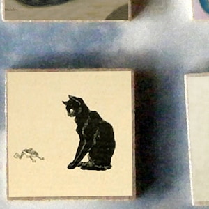 SET of 6 Theophile STEINLEN wood art Magnet Gift set -  cat SIAMESE drawing