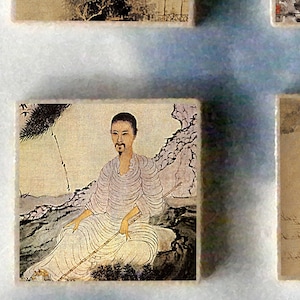 SET of 6 SHITAO wood art Magnet Gift set -  Chinese landscape painter poet drunk lotus meditation