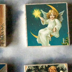 SET of 6 Christmas ANGEL wood art Magnet Gift set -  tree yule presents fairy santa
