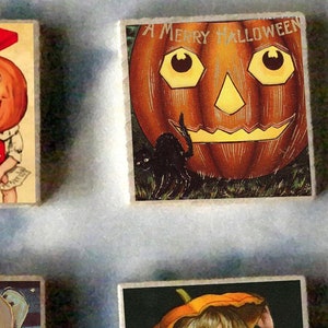 CONJUNTO de 6 presentes magnéticos de arte em madeira de bruxa de Halloween - cartão postal vintage de abóbora de bruxa de lua cheia vassoura gato preto nº 19