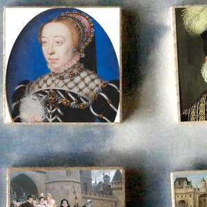 LOT de 6 oeuvres d'art en bois de la reine CATHERINE de MEDICI - Massacre de la Saint-Barthélemy