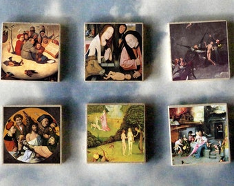 Hieronymus BOSCH wood art magnet SET temptation of st anthony choir in egg