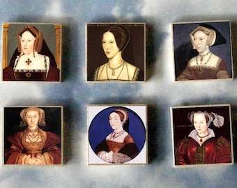 WIVES of King HENRY VIII Tudor wood art Magnet Gift Set Anne Boleyn Catherine Aragon Howard Parr of Cleves