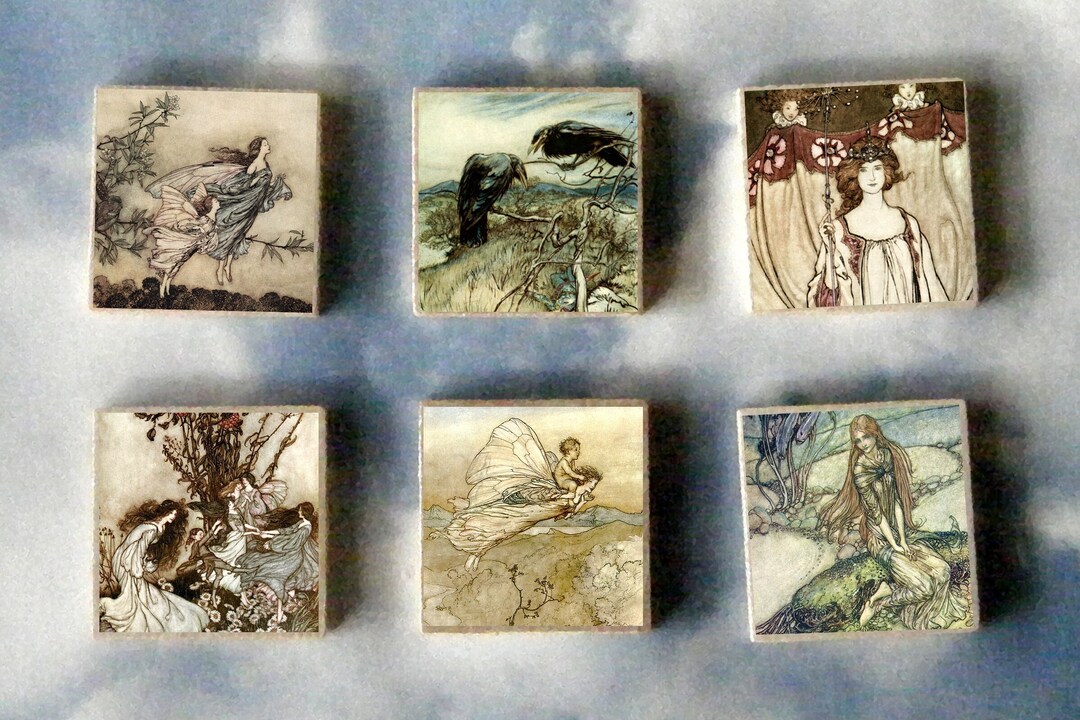 SET of 6 Arthur RACKHAM Wood Art Magnet Gift Set - Fairy Tale MERMAID ...