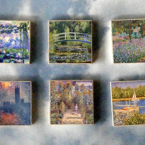 CLAUDE MONET arte del legno Set regalo magnetico Ninfee impressioniste Girasoli a ponte giapponesi immagine 1