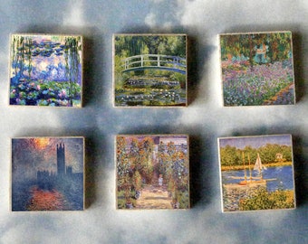 CLAUDE MONET wood art Magnet Gift Set impressionist waterlilies Japanese bridge sunflowers