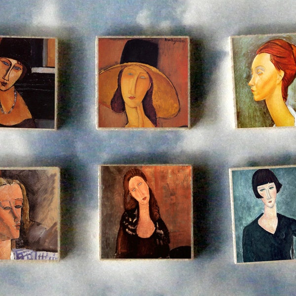 AMEDEO MODIGLIANI wood art Magnet Gift SET jeanne hebuterne portrait red head ginger