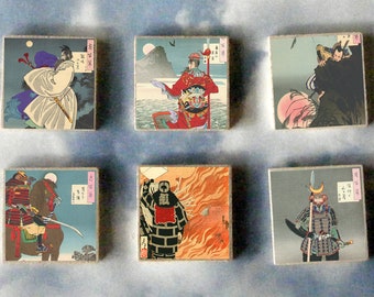 YOSHITOSHI wood art Magnet Gift SET Asian Japanese WARRIOR samurai 100 Aspects of the Moon